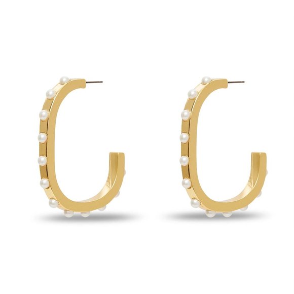 NEW Lele Sadoughi Pearl Track Hoop Earrings